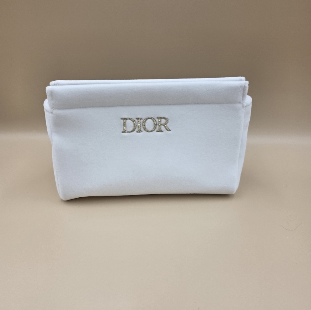 Dior Black Satin Pleated Cosmetic Pouch And White Dior Velvet Bag - Picture 2 of 3